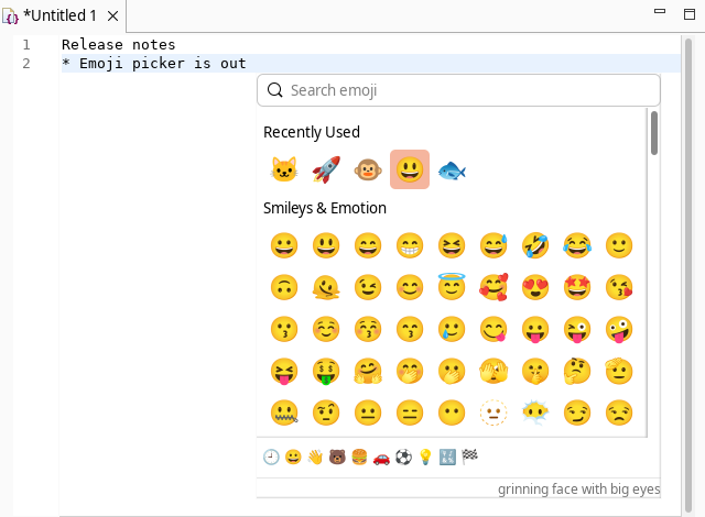 The emoji popup in an Eclipse text editor